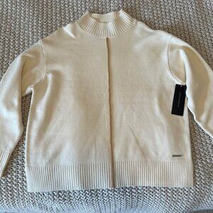 NWT French Connection exposed seam mock neck sweater, cream, relaxed fit, Large